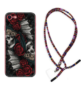 Apple iPhone 5 6 7 8 Plus Se XR Kılıf Boyun Asklı Rasta Silikon Skull Rose 1673