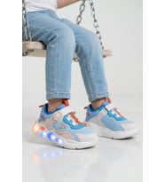 Cool Mavi Cırtlı Işıklı Hafif Erkek Çocuk Spor Ayakkabı Flash P