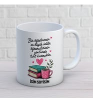 Kişiye Özel Öğrencilerinin Gönlünde Taht Kurmaktır Baskılı Kupa – Kitap ve Kahve Temalı Öğretmen Kupası