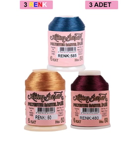 3 Adet Altınbaşak Oya ve Dantel İpi 20 gr - Royaleks - No: 050 - 480 - 585