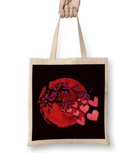 Sakura Heart Cherry Blossom Tree Japan Nature Japanese Art Bez Çanta Uzun Saplı