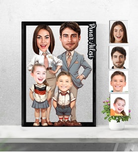 Kişiye Özel 3D  Ahşap Tablo 4 kişilik Aile Model 30x40 -4