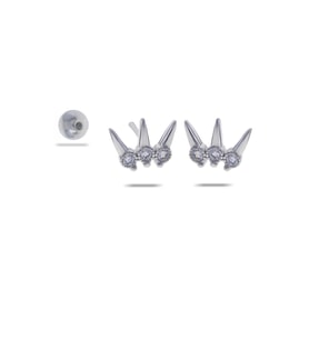 Taç Rodyumlu Tragus Gümüş Küpe 5523