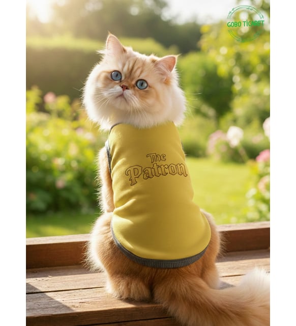 The Patron Desenli Kedi ve Köpek Kıyafeti–Sevimli Evcil Hayvan Tişörtü Elbisesi , Farklı Renklerde (Sarı)