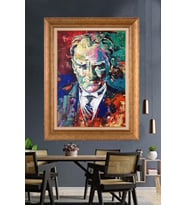 Altın Varaklı Çerçeveli Paspartulu Atatürk Tablo nh352 (Gold)
