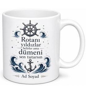 Kaptan Dümen ve Çapa Engin Denizler Güvenli Liman Kupa Bardak Hediye