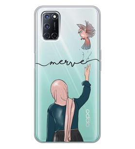 Oppo Kuşlu Kadın Tasarımlı Şeffaf Telefon Kılıfı