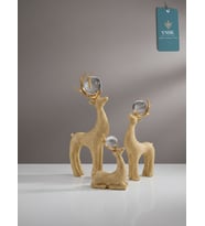 The Trinity  Lüks 3'lü Geyik Kristal Küre, Boncuk Sim Detaylı Dekor Obje (Gold)