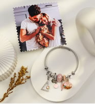 Kişiye Özel Fotoğraf & Gümüş Renk Charm Çelik Bileklik Hediye Seti