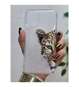 Iphone 11 Uyumlu Leopar Desenli Şeffaf Telefon Kılıfı