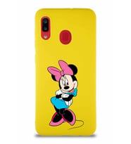 Samsung Galaxy A20 Soft Premier Kapak Minnie Mouse-D Tasarımlı Silikon Kılıf - Sarı (Şeffaf)