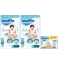 Molfix Premium Bebek Bezi Beden:5 (11-18KG) Junior 132 Adet Ultra Fırsat Pk + 3 Adet Islak Mendil