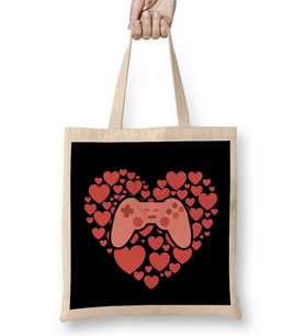 Video Gamer Heart Controller Valentines Day 01 Bez Çanta Uzun Saplı
