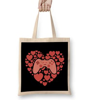 Video Gamer Heart Controller Valentines Day 01 Bez Çanta Uzun Saplı