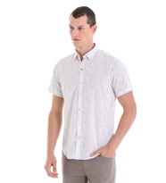 Hatemoğlu Gri Comfort Fit Baskılı Düğmeli Yaka %100 Pamuklu Kısa Kollu Casual  Gömlek