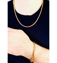 1.SINIF ÖRME ÇELİK ERKEK KOLYE VE BİLEKLİK SET 2,5mm (Gold)