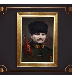 Altın Varaklı Çerçeveli Paspartulu Atatürk Tablo z5155 (Gold)