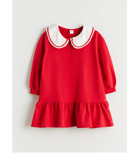 LCW Kids Kırmızı Bebe Yaka Kız Çocuk Elbise