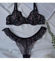 Siyah Çiçek Detaylı Balenli Bralet Sütyen Set (Çiçek Desen Siyah)