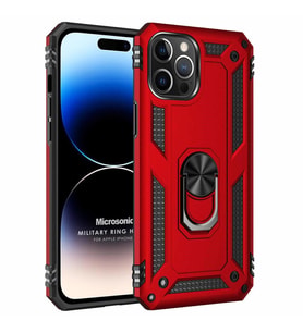 Microsonic Apple iPhone 14 Pro Max Kılıf Military Ring Holder Kırmızı
