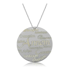 Gümüş Annem Yazılı Plakalı Bayan Kolye SL1244