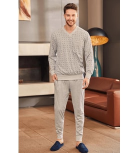 Mecit 2757 Erkek Gri Büyük Beden Uzun Kollu Pijama Takımı