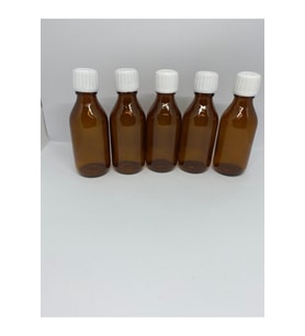 Amber Ecza Şişesi Kahverengi Beyaz Kapaklı Cam 100ml Şurup Şişesi (10 ADET) (Standart)