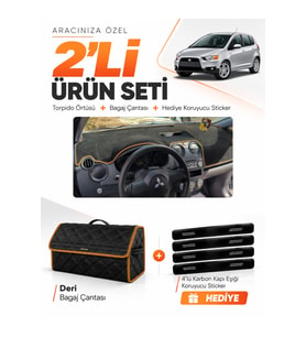 e-biz MITSUBISHI COLT EKRANLI (2004-2013) Uyumlu Torpido + Deri Çanta - Siyah-Kahverengi - MI006