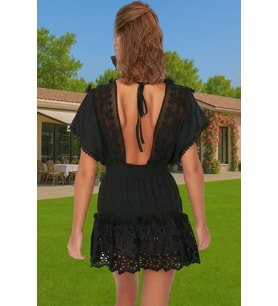 Brode Detaylı V Yaka Pamuklu Mini Elbise Yaz Koleksiyonu Rahat Ve Şık Modern Stil Modern Stil
