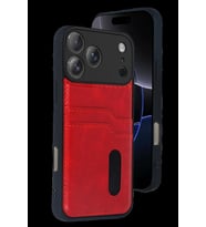 Pilelistore   Apple iPhone 17 Pro Max Sara Kartvizitli Deri Kılıf - Kırmızı