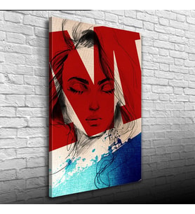 Kadın Silueti, Kırmızı. Mavi ve Beyaz Tonlarda, Kanvas Tablo 50 x 70