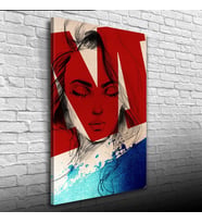 Kadın Silueti, Kırmızı. Mavi ve Beyaz Tonlarda, Kanvas Tablo 50 x 70