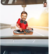 Kişiye Özel Karikatürlü Dj Temalı Ahşap Araba Dikiz Ayna Süsü