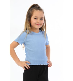 Kız Çocuk Esnek Kumaş T-shirt (Mavi)