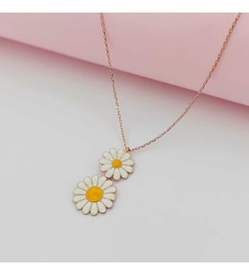 Gümüş Ikili Papatya Model Kolye 925 Ayar (Karışık)