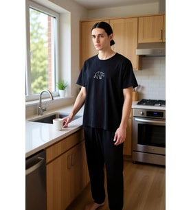 Unisex Bisiklet Yaka Nakışlı Pijama Takımı Fonksiyonel Dayanıklı Kaliteli Konforlu Estetik