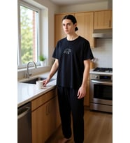 Unisex Bisiklet Yaka Nakışlı Pijama Takımı Fonksiyonel Dayanıklı Kaliteli Konforlu Estetik