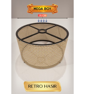 Retro Hasır Lambader Başlığı 35 CM Mega Boy