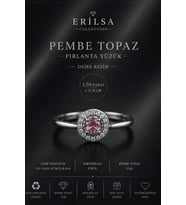 Sertifikalı Pembe Topaz Taşlı 925 Ayar Gümüş Pırlanta Yüzük Daire Kesim