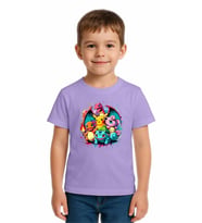 Unisex Pokemon Baskılı Çocuk Tişört pamuklu penye kumaş (Lila)