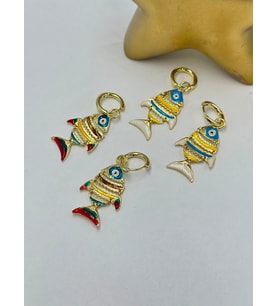 Renkli Sallantılı Balık Küpe (Pirinç Kaplama) Mavi