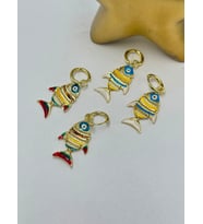 Renkli Sallantılı Balık Küpe (Pirinç Kaplama) Mavi
