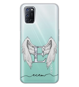 Oppo Beyaz Mermer Harfli Melek Kanadı Tasarımlı Şeffaf Telefon Kılıfı