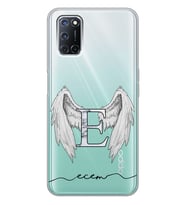 Oppo Beyaz Mermer Harfli Melek Kanadı Tasarımlı Şeffaf Telefon Kılıfı