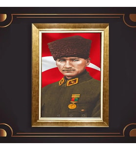 Altın Varaklı Çerçeveli Paspartulu Atatürk Tablo z4733 (Gold)