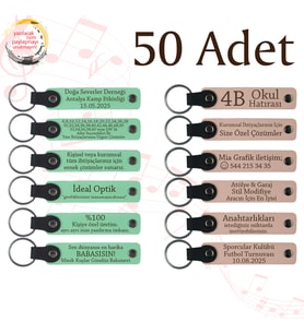 Yeşil & Pudra, Kurumsal Workshop Katılımcılarına Anı, 50’li Set, İsim Yazılabilen Deri Anahtarlık