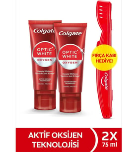 Colgate Optic White Oxygen Aktif Oksijen Teknolojisi Beyazlatıcı Diş Macunu 75 ml x2+Fırça Kabı