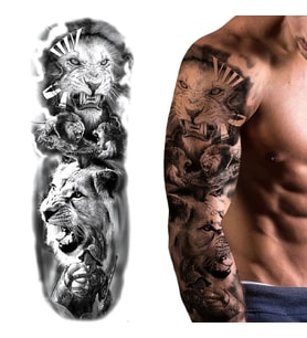 Aslan Kral ve Gladyatör Temalı Tam Kol Geçici Dövme - Büyük Boy Tattoo