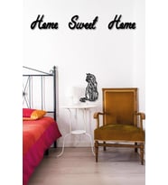 Home Sweet Home + Kedi Duvar Süsü Dekoratif Ahşap Duvar Tablosu (Siyah - Beyaz)