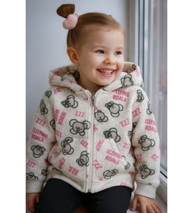 Breeze Kız Bebek Hırka Sevimli Uykucu Koala Desenli 9 Ay-3 Yaş, Bej Melanj